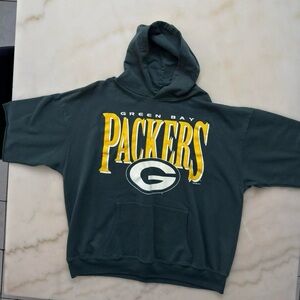 Vintage 1996 Green Bay Packers Hoodie Sweatshirt Distressed Cut-Off Sleeves